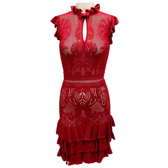 ZUHAIR MURAD RED CRYSTAL EMBELLISHED KNIT COCKTAIL DRESS - Picture 1 of 6